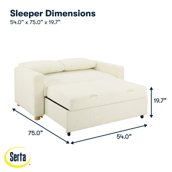 Serta Trinity 66.1" Full Size Convertible Sofa Bed Loveseat, Dream Coil Comfort, Easy Assembly  Wooden Bazar