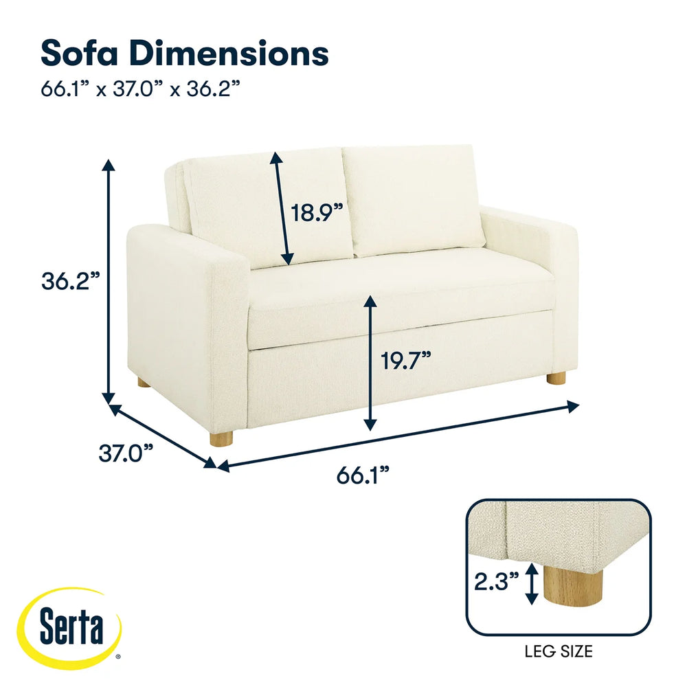 Serta Trinity 66.1" Full Size Convertible Sofa Bed Loveseat, Dream Coil Comfort, Easy Assembly  Wooden Bazar