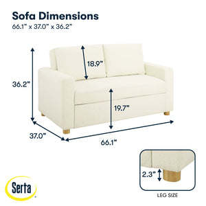 Serta Trinity 66.1" Full Size Convertible Sofa Bed Loveseat, Dream Coil Comfort, Easy Assembly  Wooden Bazar