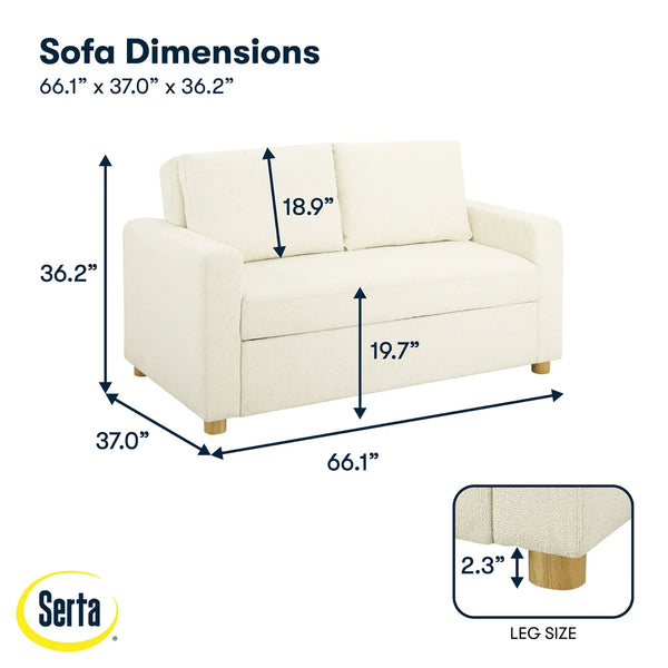 Serta Trinity 66.1" Full Size Convertible Sofa Bed Loveseat, Dream Coil Comfort, Easy Assembly  Wooden Bazar