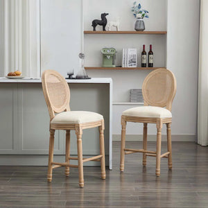 Set of 2 French Country Solid Wood Bar Stools with Upholstered Seats  Wooden Bazar