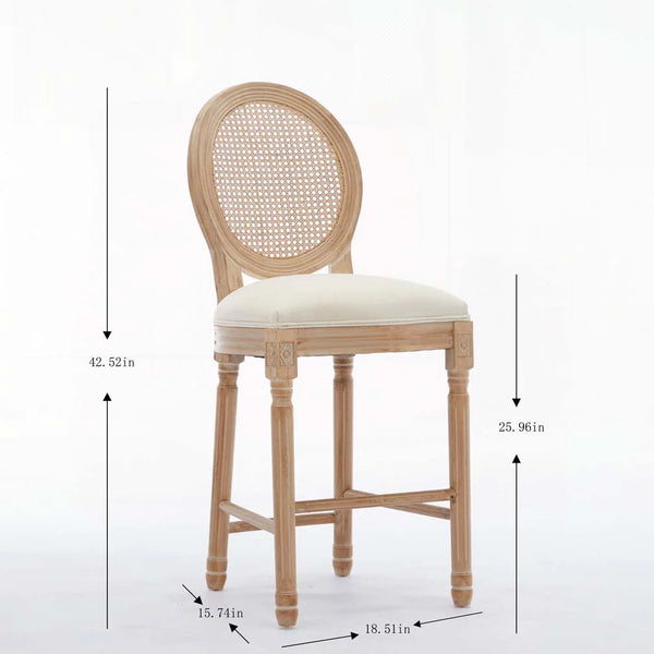 Set of 2 French Country Solid Wood Bar Stools with Upholstered Seats  Wooden Bazar