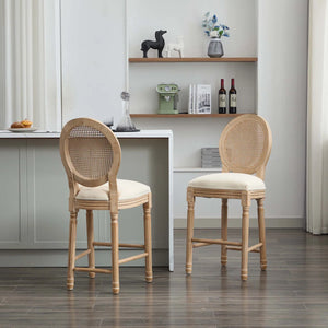 Set of 2 French Country Solid Wood Bar Stools with Upholstered Seats  Wooden Bazar