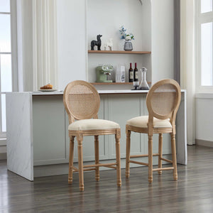 Set of 2 French Country Solid Wood Bar Stools with Upholstered Seats  Wooden Bazar