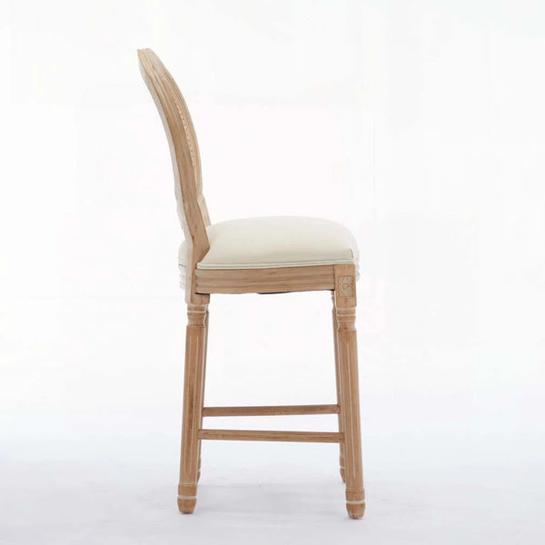 Set of 2 French Country Solid Wood Bar Stools with Upholstered Seats  Wooden Bazar