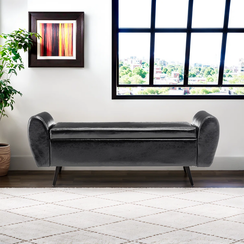 Savin Vegan Leather Storage Bench Storage Ottoman for King Size Bed - Wooden Bazar