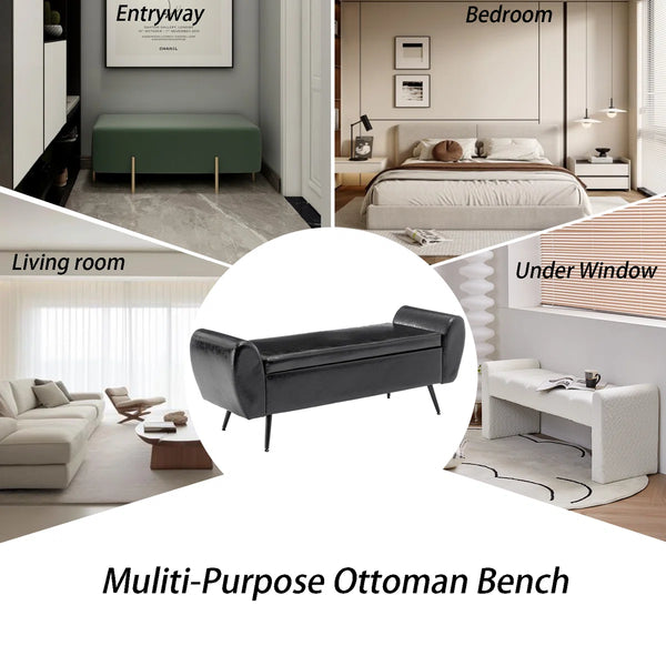 Savin Vegan Leather Storage Bench Storage Ottoman for King Size Bed - Wooden Bazar