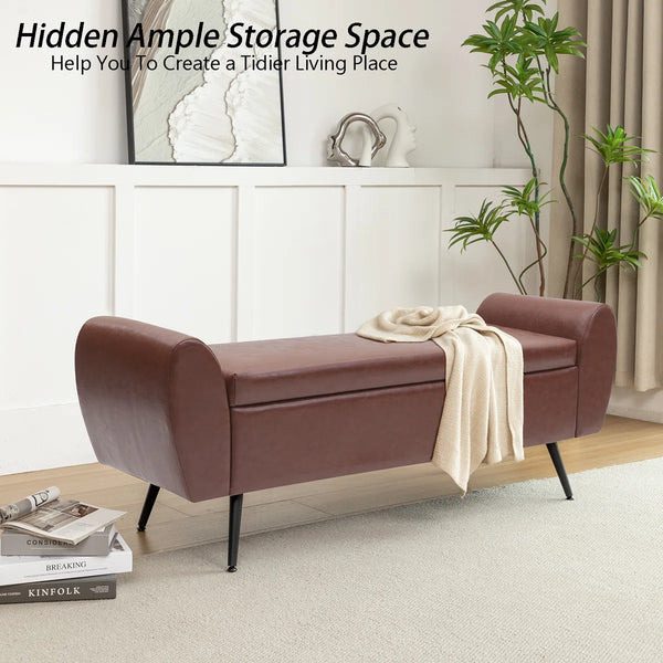 Savin Vegan Leather Storage Bench Storage Ottoman for King Size Bed - Wooden Bazar