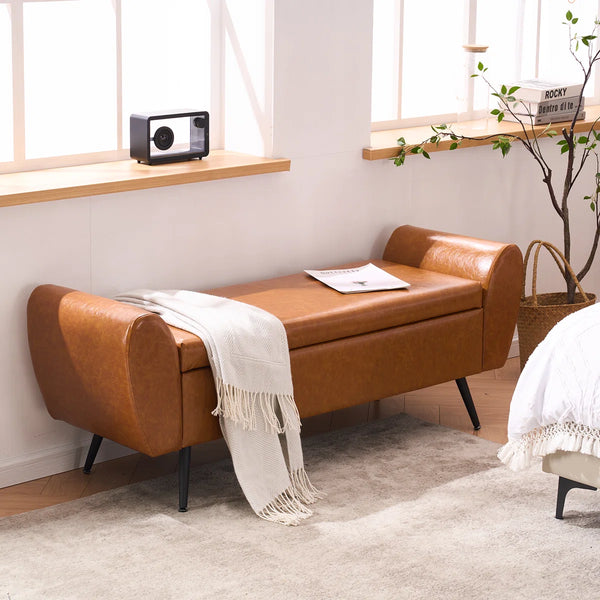 Savin Vegan Leather Storage Bench Storage Ottoman for King Size Bed - Wooden Bazar