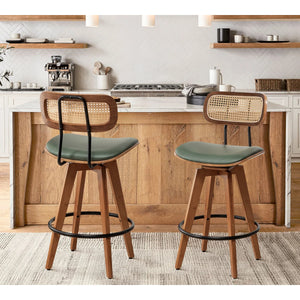 Sirine Swivel Vegan Leather Counter & Bar Stools (Set of 2)  Wooden Bazar