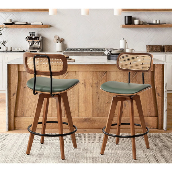 Sirine Swivel Vegan Leather Counter & Bar Stools (Set of 2)  Wooden Bazar