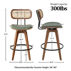 Sirine Swivel Vegan Leather Counter & Bar Stools (Set of 2)  Wooden Bazar