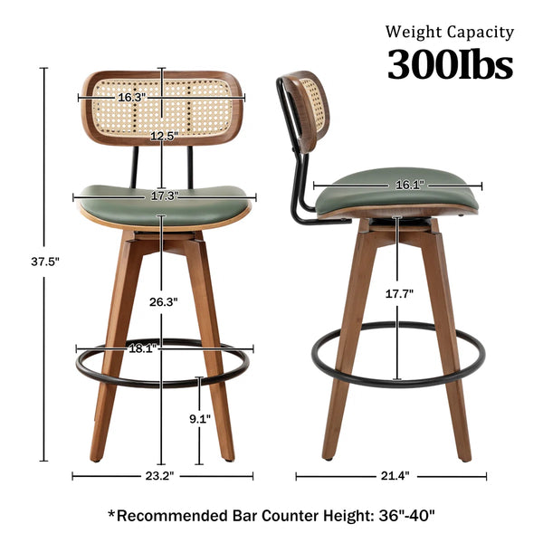 Sirine Swivel Vegan Leather Counter & Bar Stools (Set of 2)  Wooden Bazar