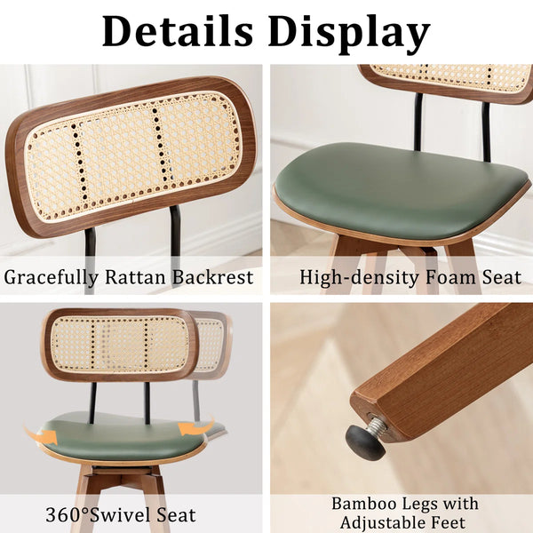 Sirine Swivel Vegan Leather Counter & Bar Stools (Set of 2)  Wooden Bazar