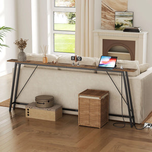Narrow Console Table with Power Outlets for Entryway, Hallway & Living Room  Wooden Bazar