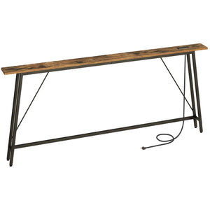 Narrow Console Table with Power Outlets for Entryway, Hallway & Living Room  Wooden Bazar