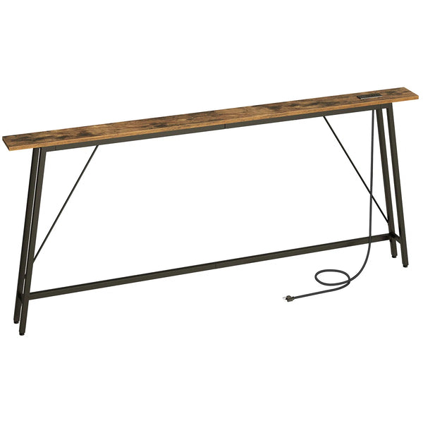 Narrow Console Table with Power Outlets for Entryway, Hallway & Living Room  Wooden Bazar