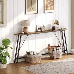 Narrow Console Table with Power Outlets for Entryway, Hallway & Living Room  Wooden Bazar