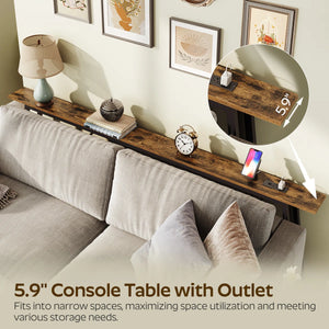 Narrow Console Table with Power Outlets for Entryway, Hallway & Living Room  Wooden Bazar