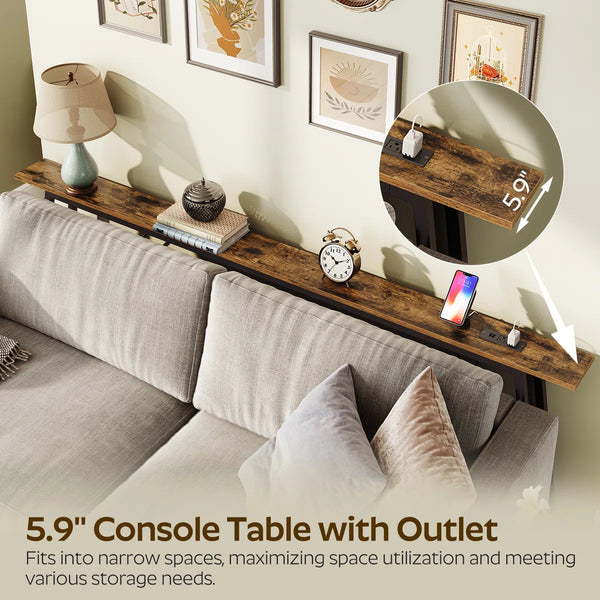 Narrow Console Table with Power Outlets for Entryway, Hallway & Living Room  Wooden Bazar