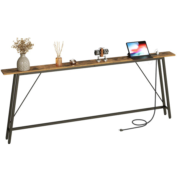 Narrow Console Table with Power Outlets for Entryway, Hallway & Living Room  Wooden Bazar