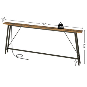 Narrow Console Table with Power Outlets for Entryway, Hallway & Living Room  Wooden Bazar