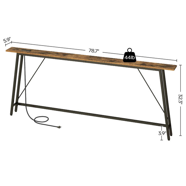 Narrow Console Table with Power Outlets for Entryway, Hallway & Living Room  Wooden Bazar