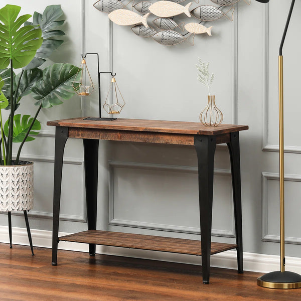 Farmhouse Console Table with Open Storage Shelf for Entryway, Hallway & Living Room  Wooden Bazar
