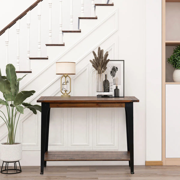Farmhouse Console Table with Open Storage Shelf for Entryway, Hallway & Living Room  Wooden Bazar