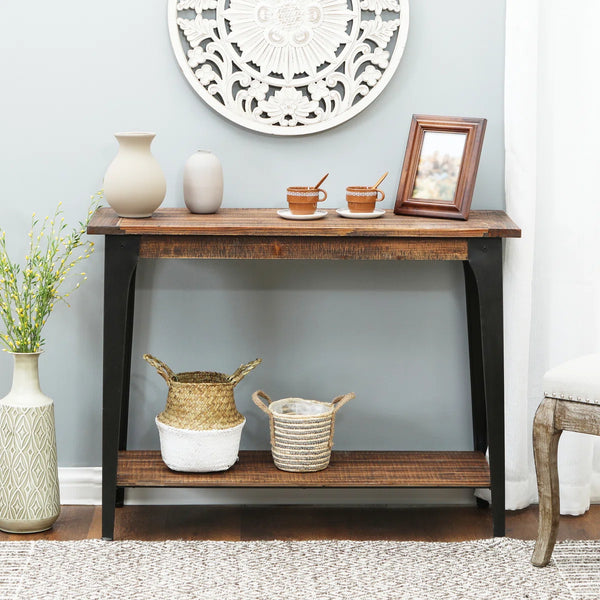Farmhouse Console Table with Open Storage Shelf for Entryway, Hallway & Living Room  Wooden Bazar