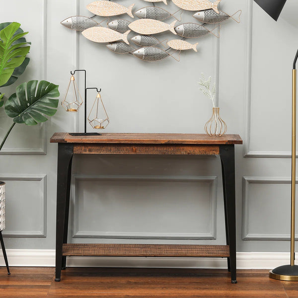 Farmhouse Console Table with Open Storage Shelf for Entryway, Hallway & Living Room  Wooden Bazar
