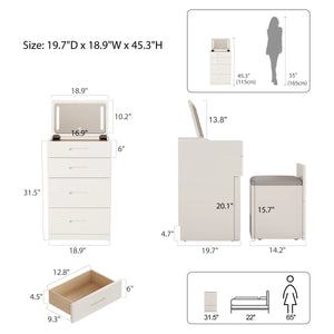 3-in-1 Solid Wood Vanity Table with Flip-Top LED Mirror, Hidden Stool & Built-In Outlet  Wooden Bazar
