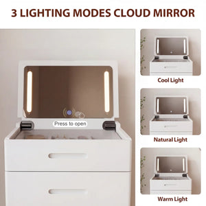 3-in-1 Solid Wood Vanity Table with Flip-Top LED Mirror, Hidden Stool & Built-In Outlet  Wooden Bazar