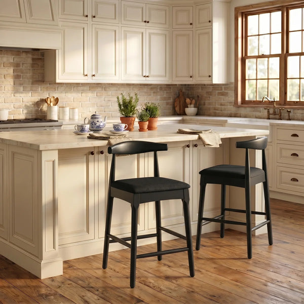 Solid Wood Bar Stool With Footrest 2 Packs 20'' Height (Set of 2)  Wooden Bazar