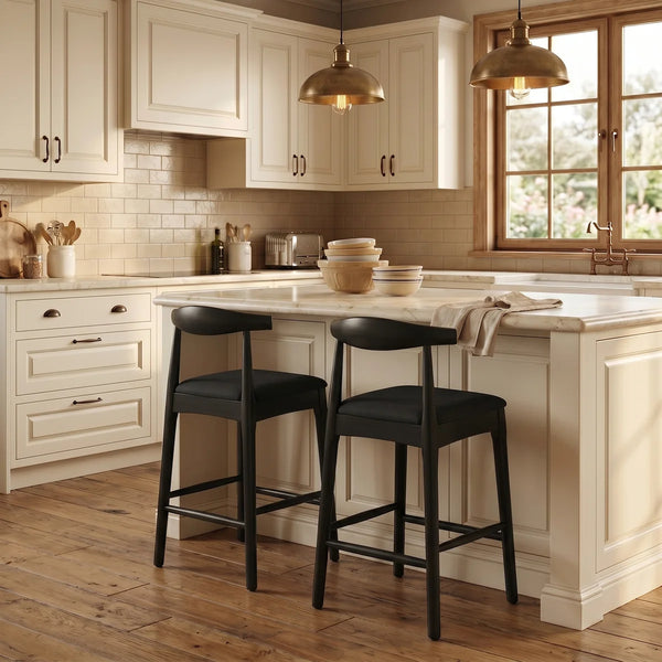 Solid Wood Bar Stool With Footrest 2 Packs 20'' Height (Set of 2)  Wooden Bazar