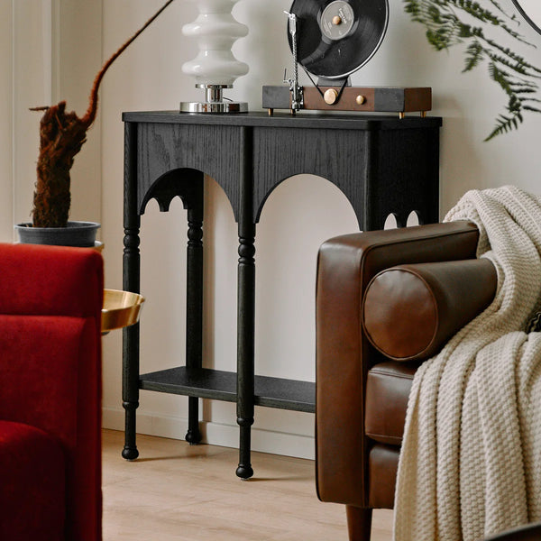 Solid Wood Console Table with Shelves & Storage  Wooden Bazar