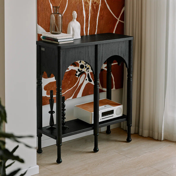 Solid Wood Console Table with Shelves & Storage  Wooden Bazar