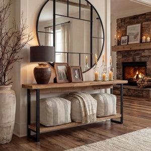 Solid Wood Live-Edge Console Table, 63-Inch Farmhouse Sofa Table  Wooden Bazar
