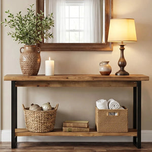 Solid Wood Live-Edge Console Table, 63-Inch Farmhouse Sofa Table  Wooden Bazar
