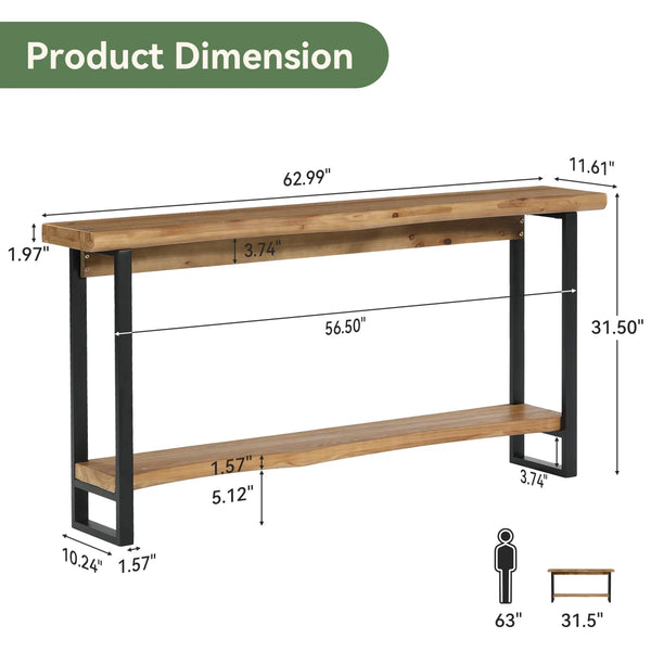 Solid Wood Live-Edge Console Table, 63-Inch Farmhouse Sofa Table  Wooden Bazar