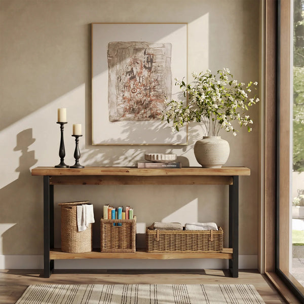 Solid Wood Live-Edge Console Table, 63-Inch Farmhouse Sofa Table  Wooden Bazar