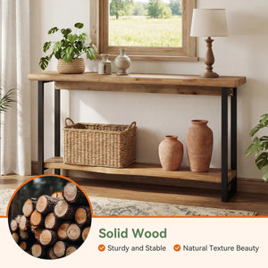 Solid Wood Live-Edge Console Table, 63-Inch Farmhouse Sofa Table  Wooden Bazar