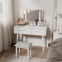 Solid Wood Makeup Vanity, Detachable Mirror, Adjustable Lighting, Equipped with Three Drawers  Wooden Bazar