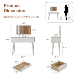 Solid Wood Makeup Vanity, Detachable Mirror, Adjustable Lighting, Equipped with Three Drawers  Wooden Bazar