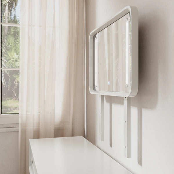 Solid Wood Makeup Vanity, Detachable Mirror, Adjustable Lighting, Equipped with Three Drawers  Wooden Bazar
