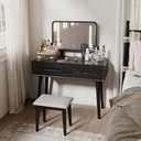 Solid Wood Makeup Vanity, Detachable Mirror, Adjustable Lighting, Equipped with Three Drawers  Wooden Bazar