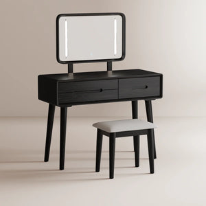 Solid Wood Makeup Vanity, Detachable Mirror, Adjustable Lighting, Equipped with Three Drawers  Wooden Bazar