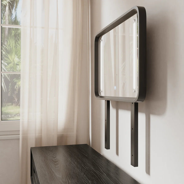 Solid Wood Makeup Vanity, Detachable Mirror, Adjustable Lighting, Equipped with Three Drawers  Wooden Bazar