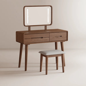 Solid Wood Makeup Vanity, Detachable Mirror, Adjustable Lighting, Equipped with Three Drawers  Wooden Bazar