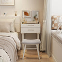 Solid Wood Makeup Vanity, Flip‑Top Lighted Mirror, 3‑Mode Dimmable, with Drawers  Wooden Bazar